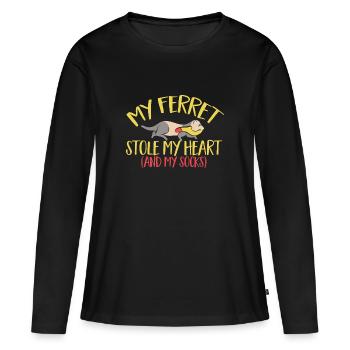 Furet, propriétaire de furet - T-shirt manches longues Premium bio Femme - noir - Devant - Julia (174cm)