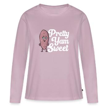 Légumes-racines de patates douces - T-shirt manches longues Premium bio Femme - rose poudré - Devant - Julia (174cm)