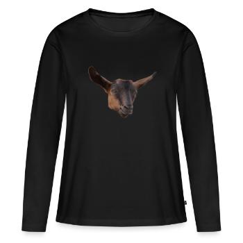 Drôle de tête de chèvre bouc - T-shirt manches longues Premium bio Femme - noir - Devant - Julia (174cm)