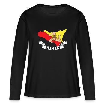 Sicile Drapeau Italie Sicile - T-shirt manches longues Premium bio Femme - noir - Devant - Julia (174cm)