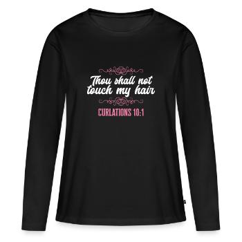 Cheveux bouclés Boucles afro Cheveux naturels - T-shirt manches longues Premium bio Femme - noir - Devant - Julia (174cm)