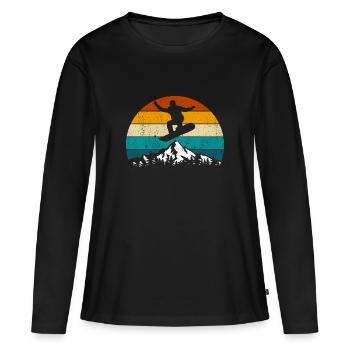 Snowboard, Halfpipe, Wintersport, Retro Sunset - Frauen Premium Bio Langarmshirt - Schwarz - Vorne - Julia (174cm)