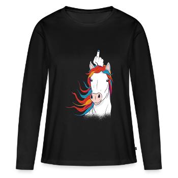 Un majeur de licorne - T-shirt manches longues Premium bio Femme - noir - Devant - Julia (174cm)