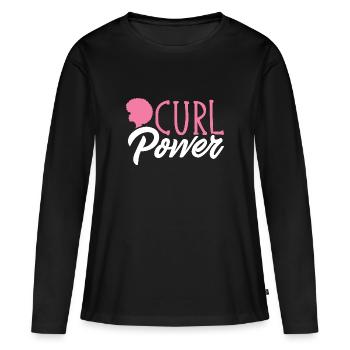 Cheveux bouclés Boucles afro Cheveux naturels - T-shirt manches longues Premium bio Femme - noir - Devant - Julia (174cm)