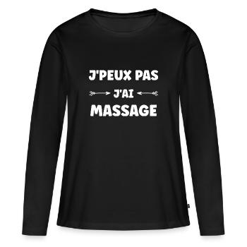 j'peux pas j'ai massage - T-shirt manches longues Premium bio Femme - noir - Devant - Julia (174cm)