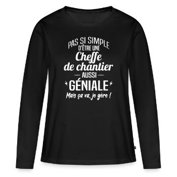 Cheffe de chantier - T-shirt manches longues Premium bio Femme - noir - Devant - Julia (174cm)