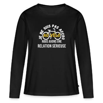 Accro au Vélo - T-shirt manches longues Premium bio Femme - noir - Devant - Julia (174cm)