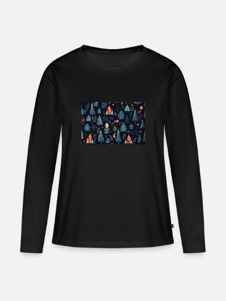 Weihnachtsmuster - Frauen Premium Bio Langarmshirt - Schwarz