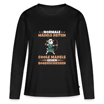 Bogensport Schaf Coole Mädels gehen Bogenschießen - Frauen Premium Bio Langarmshirt - Schwarz - Vorne - Julia (174cm)
