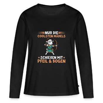 Coole Mädels gehen Bogenschießen - Schaf - Frauen Premium Bio Langarmshirt - Schwarz - Vorne - Julia (174cm)