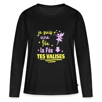 je suis une fée la fée tes VALISES - T-shirt manches longues Premium bio Femme - noir - Devant - Julia (174cm)