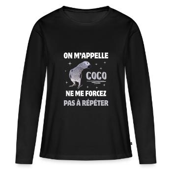 CADEAU SURNOM PERROQUET HUMOUR - T-shirt manches longues Premium bio Femme - noir - Devant - Julia (174cm)