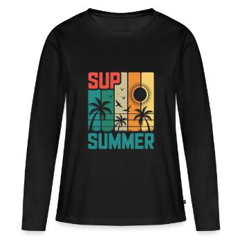 SUP summer - Palm Trees & Beach - Women's Premium Organic Long Sleeve Shirt - black - Front - Julia (174cm)