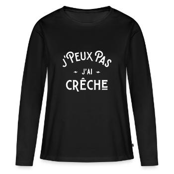 je peux pas j'ai crèche cadeau citation humour - T-shirt manches longues Premium bio Femme - noir - Devant - Julia (174cm)