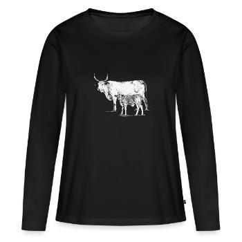 Vache avec veau - T-shirt manches longues Premium bio Femme - noir - Devant - Julia (174cm)