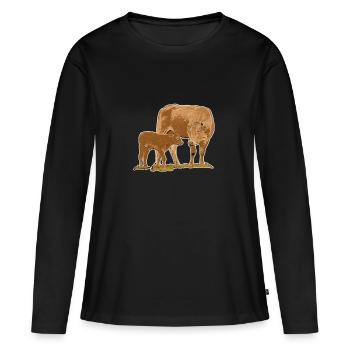 Vache avec veau - T-shirt manches longues Premium bio Femme - noir - Devant - Julia (174cm)