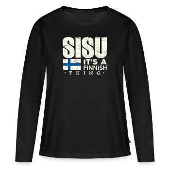 Finnland Shirt Sisu Es ist ein finnisches Ding Geschenk - Frauen Premium Bio Langarmshirt - Schwarz - Vorne - Julia (174cm)