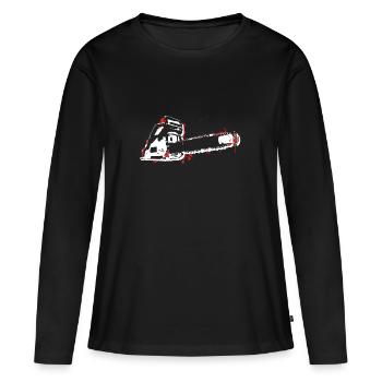 blutige Kettensäge Motorsäge Holzfäller Forstwort - Frauen Premium Bio Langarmshirt - Schwarz - Vorne - Julia (174cm)