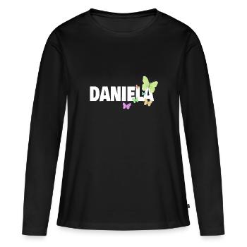 Daniela - Frauen Premium Bio Langarmshirt - Schwarz - Vorne - Julia (174cm)