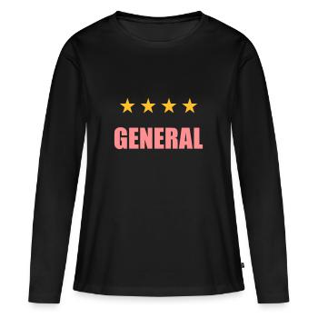 ★ Designfarben änderbar ★ General (4 Sterne) - Frauen Premium Bio Langarmshirt - Schwarz - Vorne - Julia (174cm)