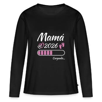 Werdende Mutter 2026 Loading - Frauen Premium Bio Langarmshirt - Schwarz - Vorne - Julia (174cm)