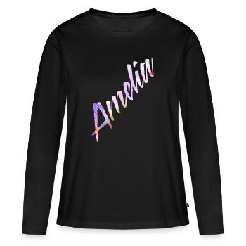 Amelia - Frauen Premium Bio Langarmshirt - Schwarz - Vorne - Julia (174cm)
