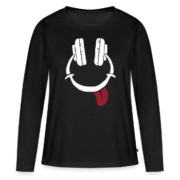 Laughing Headphones - Smile Face - Women's Premium Organic Long Sleeve Shirt - black - Front - Julia (174cm)