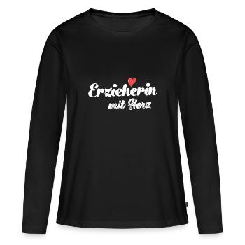 Erzieherin mit Herz Erzieher Kindergarten - Frauen Premium Bio Langarmshirt - Schwarz - Vorne - Julia (174cm)