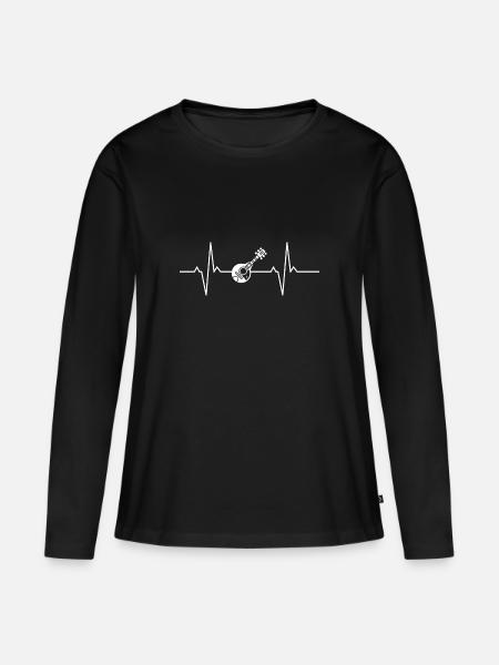 Mandoline Herzschlag Mandoline Spieler - Frauen Premium Bio Langarmshirt - Schwarz