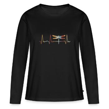 Herzschlag Libelle - Frauen Premium Bio Langarmshirt - Schwarz - Vorne - Julia (174cm)