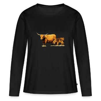 Vache avec veau - T-shirt manches longues Premium bio Femme - noir - Devant - Julia (174cm)