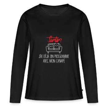 Sortir ? Programme Canapé Sieste - T-shirt manches longues Premium bio Femme - noir - Devant - Julia (174cm)