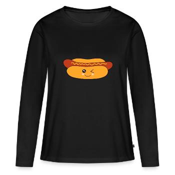 Kawaii Hotdog Kawaii Saucisse Kawaii Nourriture Kawaii - T-shirt manches longues Premium bio Femme - noir - Devant - Julia (174cm)