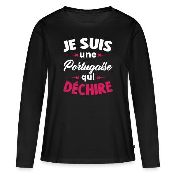 Je Suis Une Portugaise Qui Déchire - T-shirt manches longues Premium bio Femme - noir - Devant - Julia (174cm)