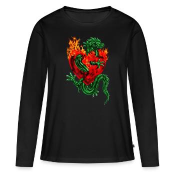 Fireheart dragon Tatoo / Feu Coeur de tatouage de - T-shirt manches longues Premium bio Femme - noir - Devant - Julia (174cm)