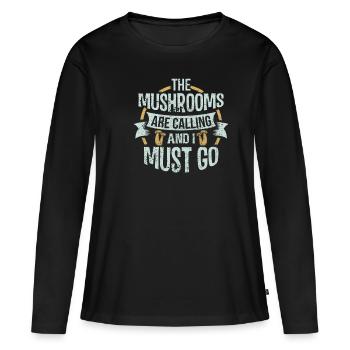 Cueillette de champignons - T-shirt manches longues Premium bio Femme - noir - Devant - Julia (174cm)