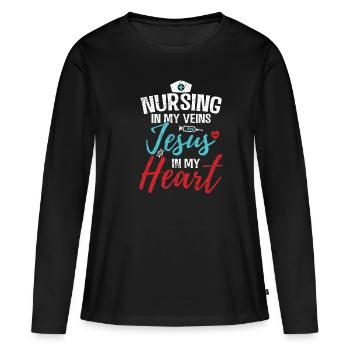 Christliche Krankenschwester - Frauen Premium Bio Langarmshirt - Schwarz - Vorne - Julia (174cm)