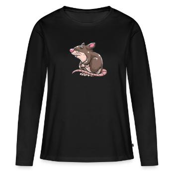 Rat brun - T-shirt manches longues Premium bio Femme - noir - Devant - Julia (174cm)