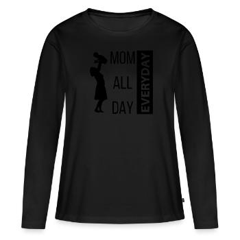 Maman toute la journée - T-shirt manches longues Premium bio Femme - noir - Devant - Julia (174cm)