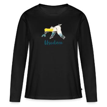 Witzige Moewe von Usedom - Frauen Premium Bio Langarmshirt - Schwarz - Vorne - Julia (174cm)