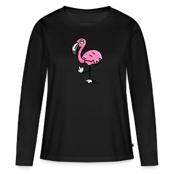 Flamingo montre des doigts puants - T-shirt manches longues Premium bio Femme - noir - Devant - Julia (174cm)