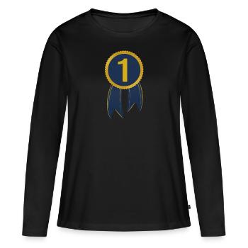 Médaille 1e place - T-shirt manches longues Premium bio Femme - noir - Devant - Julia (174cm)