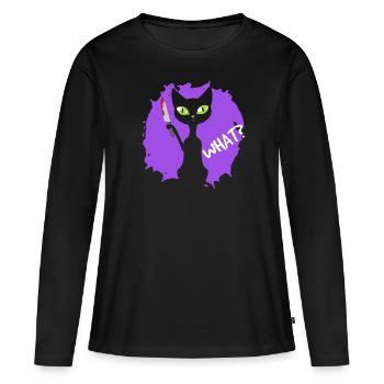 Halloween chat noir effrayant avec couteau Bloddy QUOI? - T-shirt manches longues Premium bio Femme - noir - Devant - Julia (174cm)