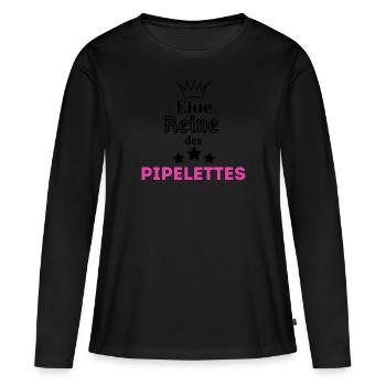 t-shirt petite fille bavarde: reine des pipelettes - T-shirt manches longues Premium bio Femme - noir - Devant - Julia (174cm)