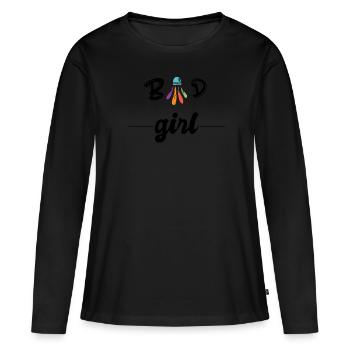 t-shirt badminton femme. Idée cadeau - T-shirt manches longues Premium bio Femme - noir - Devant - Julia (174cm)