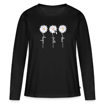 faith hope love Gänseblümchen - Frauen Premium Bio Langarmshirt - Schwarz - Vorne - Julia (174cm)