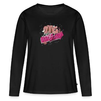 One step ahead - Frauen Premium Bio Langarmshirt - Schwarz - Vorne - Julia (174cm)