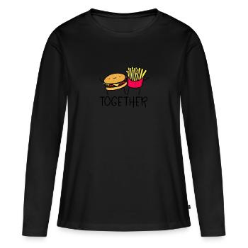 Burger et frites ensemble imprimer - T-shirt manches longues Premium bio Femme - noir - Devant - Julia (174cm)