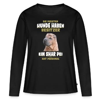 Shar Pei Tshirt - Shar Pei Hund Shirt - Frauen Premium Bio Langarmshirt - Schwarz - Vorne - Julia (174cm)