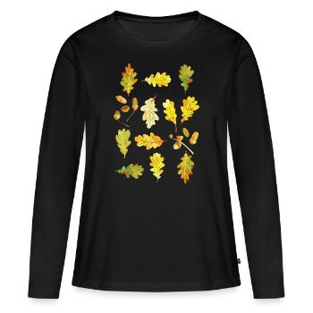 Feuilles de chêne et glands - T-shirt manches longues Premium bio Femme - noir - Devant - Julia (174cm)